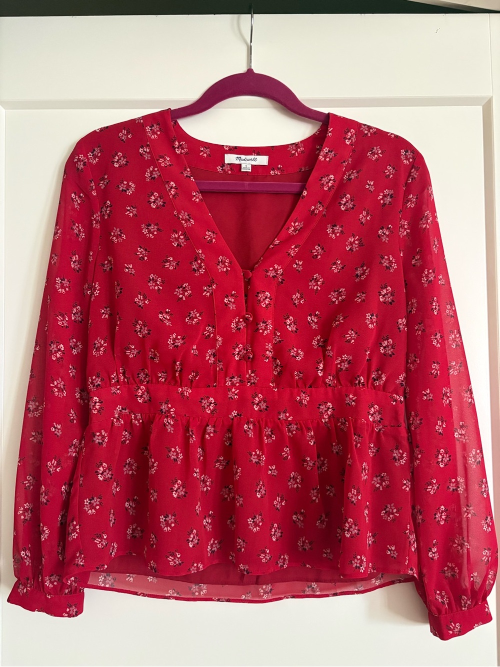 Madewell Red Floral V-Neck Peplum Top